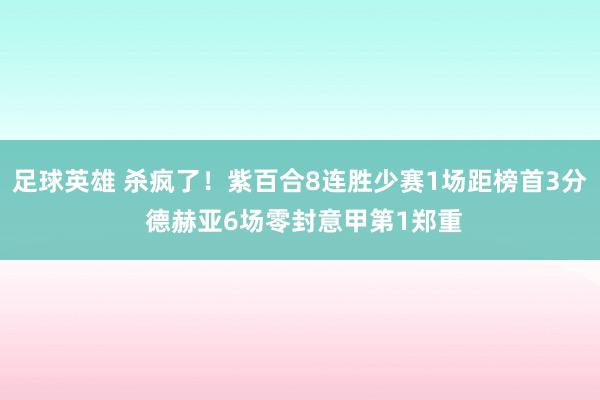 足球英雄 杀疯了！紫百合8连胜少赛1场距榜首3分 德赫亚6场零封意甲第1郑重