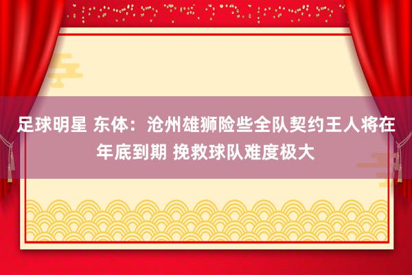 足球明星 东体：沧州雄狮险些全队契约王人将在年底到期 挽救球队难度极大