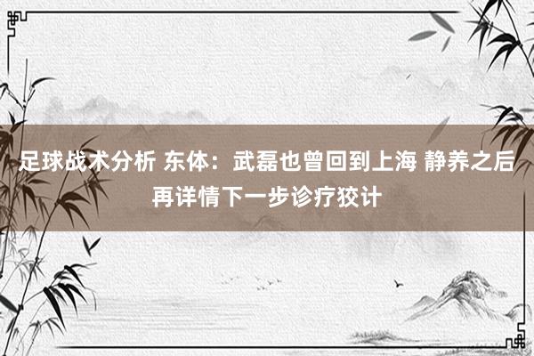 足球战术分析 东体：武磊也曾回到上海 静养之后再详情下一步诊疗狡计