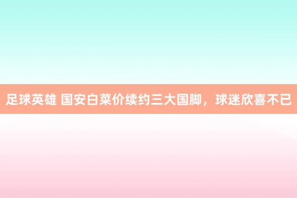 足球英雄 国安白菜价续约三大国脚，球迷欣喜不已